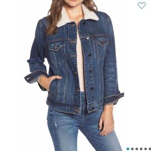 Good American Boyfriend Denim Jacket with Sherpa